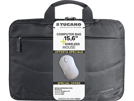 TUCANO Idea Slim - Tasche mit Wireless Maus, 15 ", Schwarz