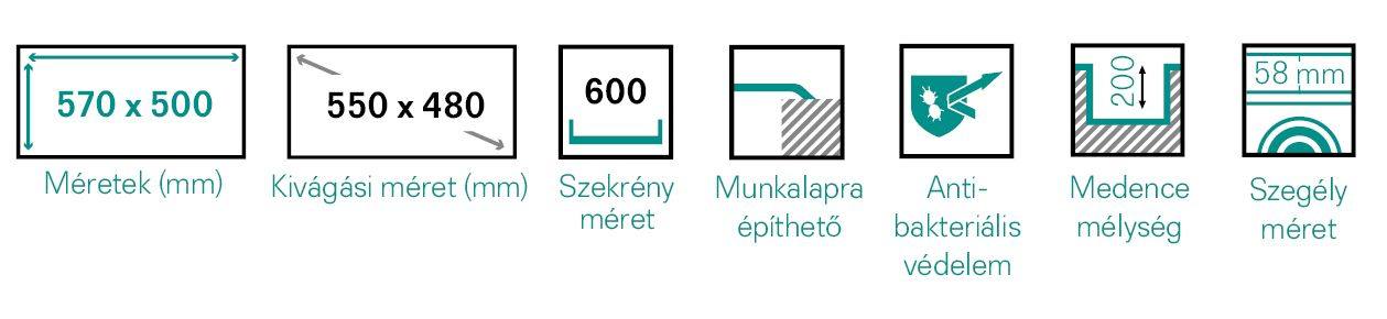 Diagram méretekkel, mérésekkel és szimbólumokkal.