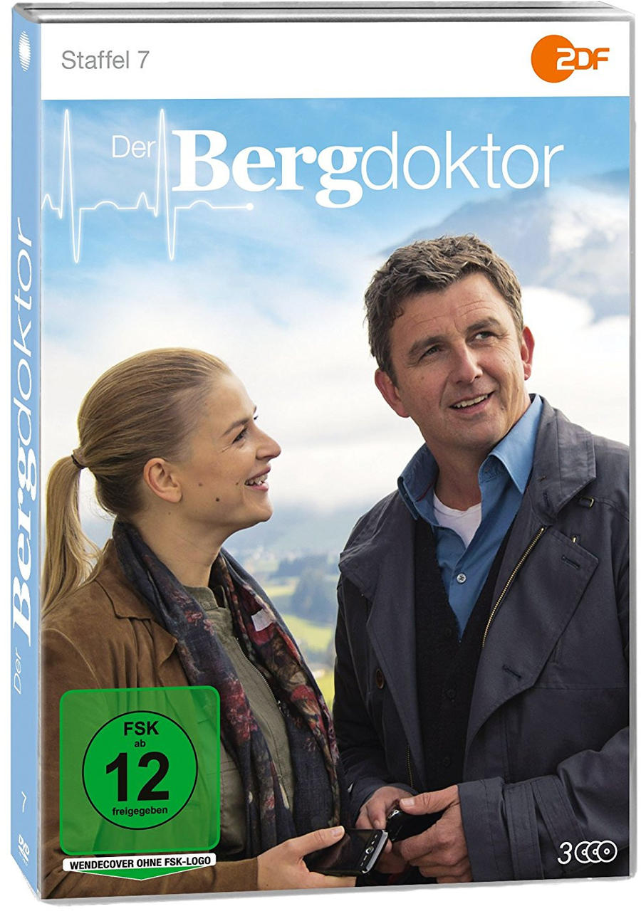 DVD-Cover von Der Bergdoktor, Staffel 7. Ein Mann und eine Frau lächeln. Logo: 2 ZDF. FSK 12.