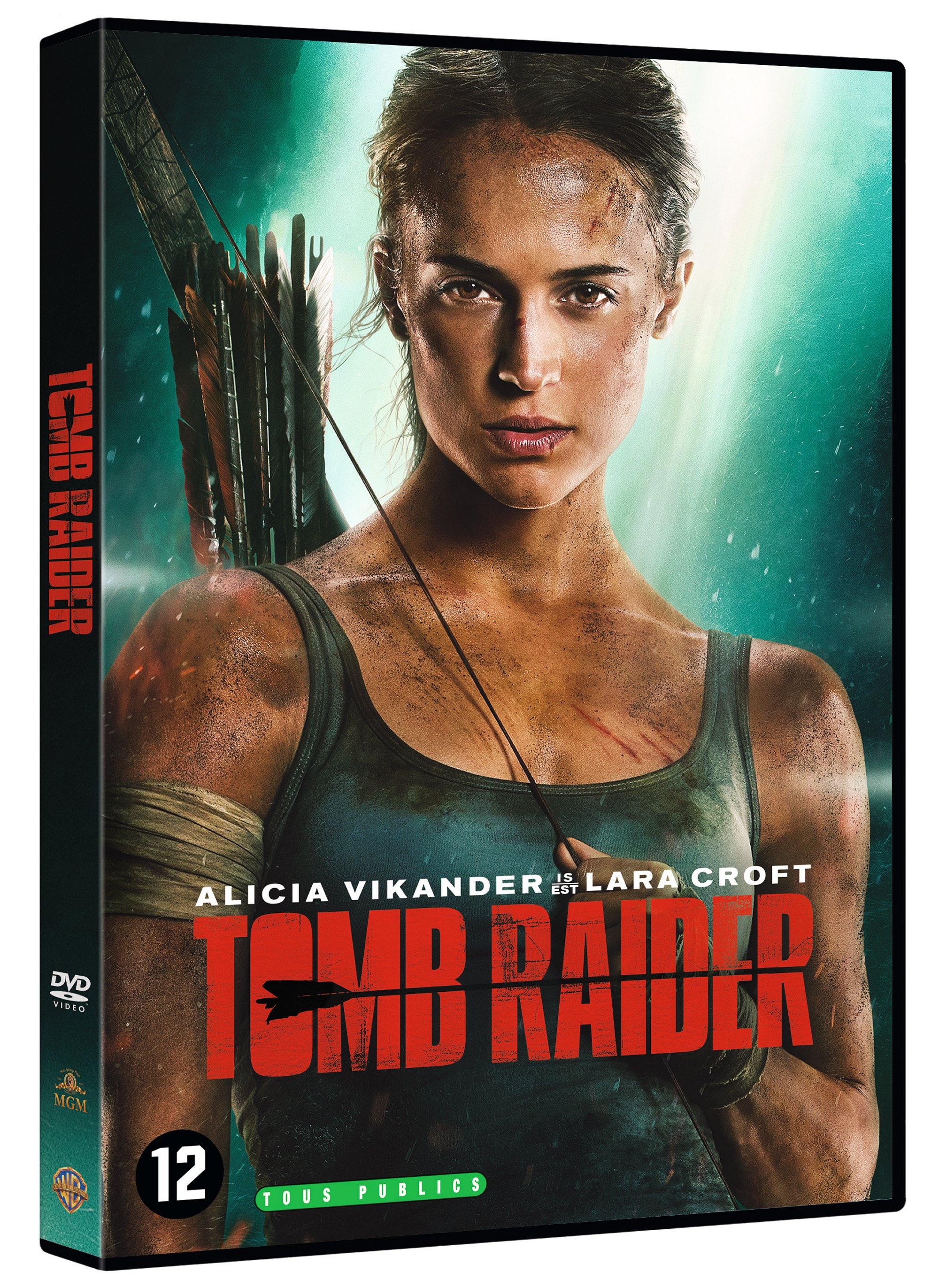 DVD-hoes van de film "Tomb Raider" met Alicia Vikander, Lara Croft op de cover.