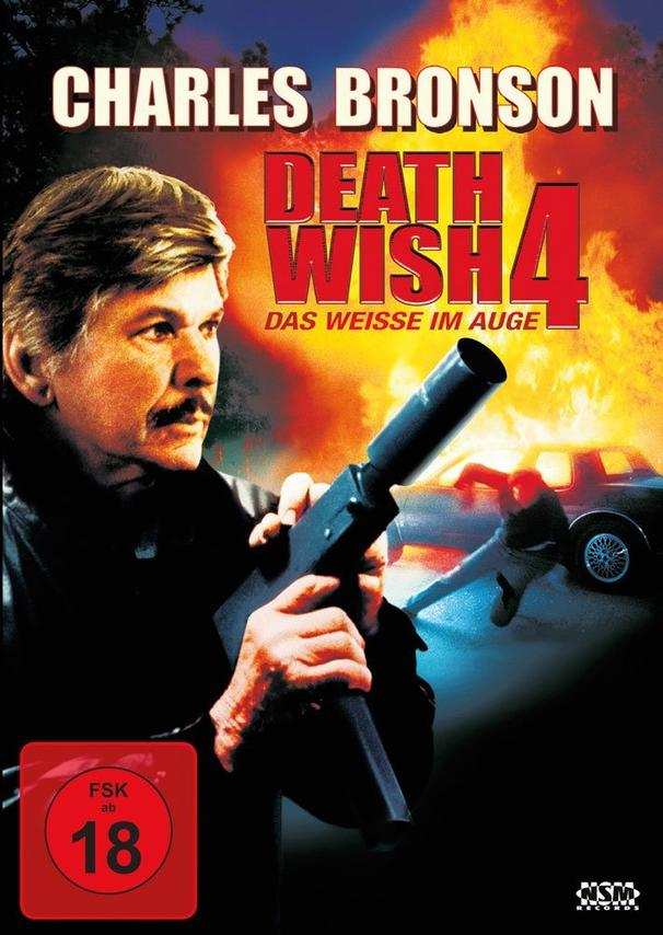 Filmcover mit Charles Bronson, der eine Waffe hält, Explosionen und Text.