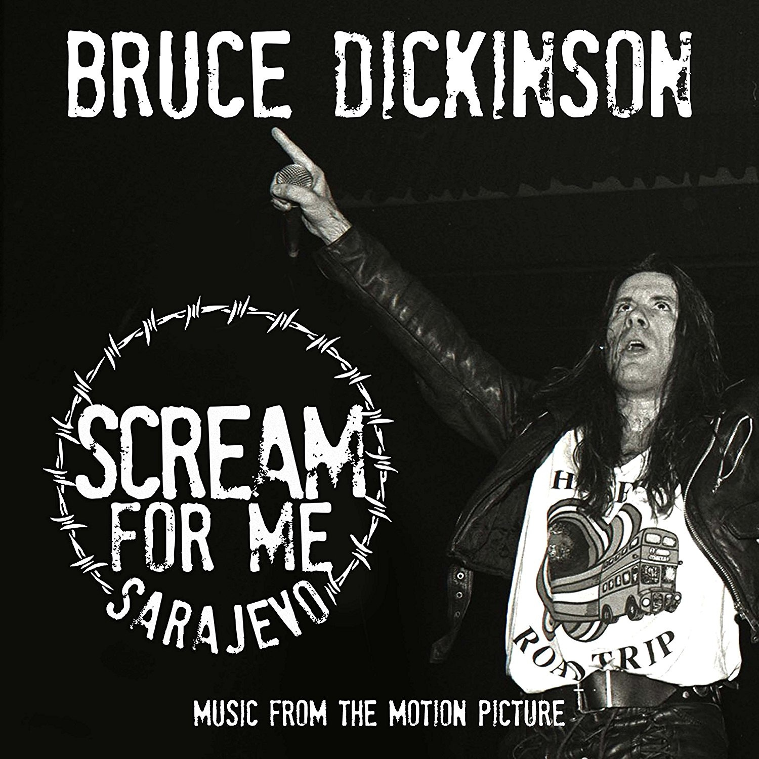 Album borító Bruce Dickinsonnal, aki mutat, és a 'Scream For Me Sarajevo' címmel.