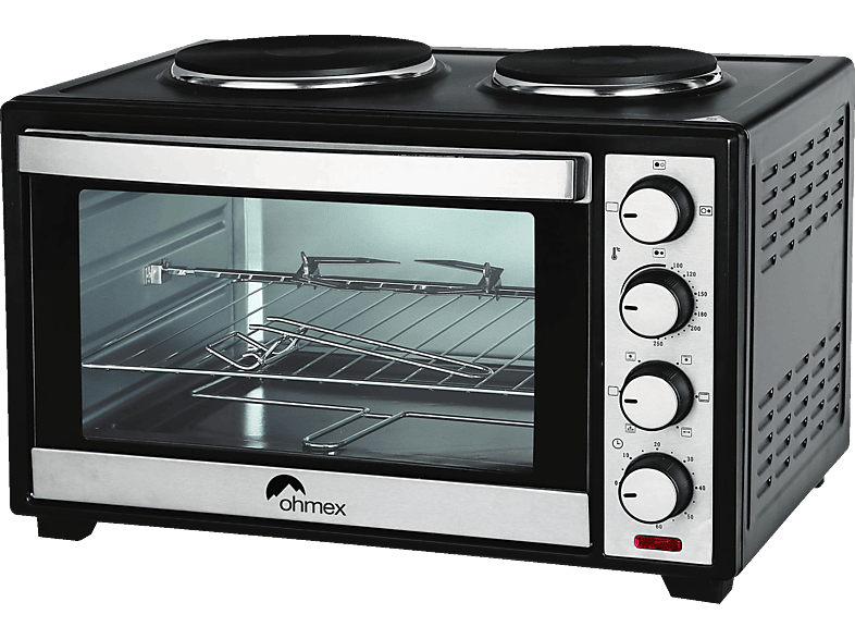 OHMEX OVN-4888HP - Minibackofen mit Kochplatten (Schwarz/Silber)