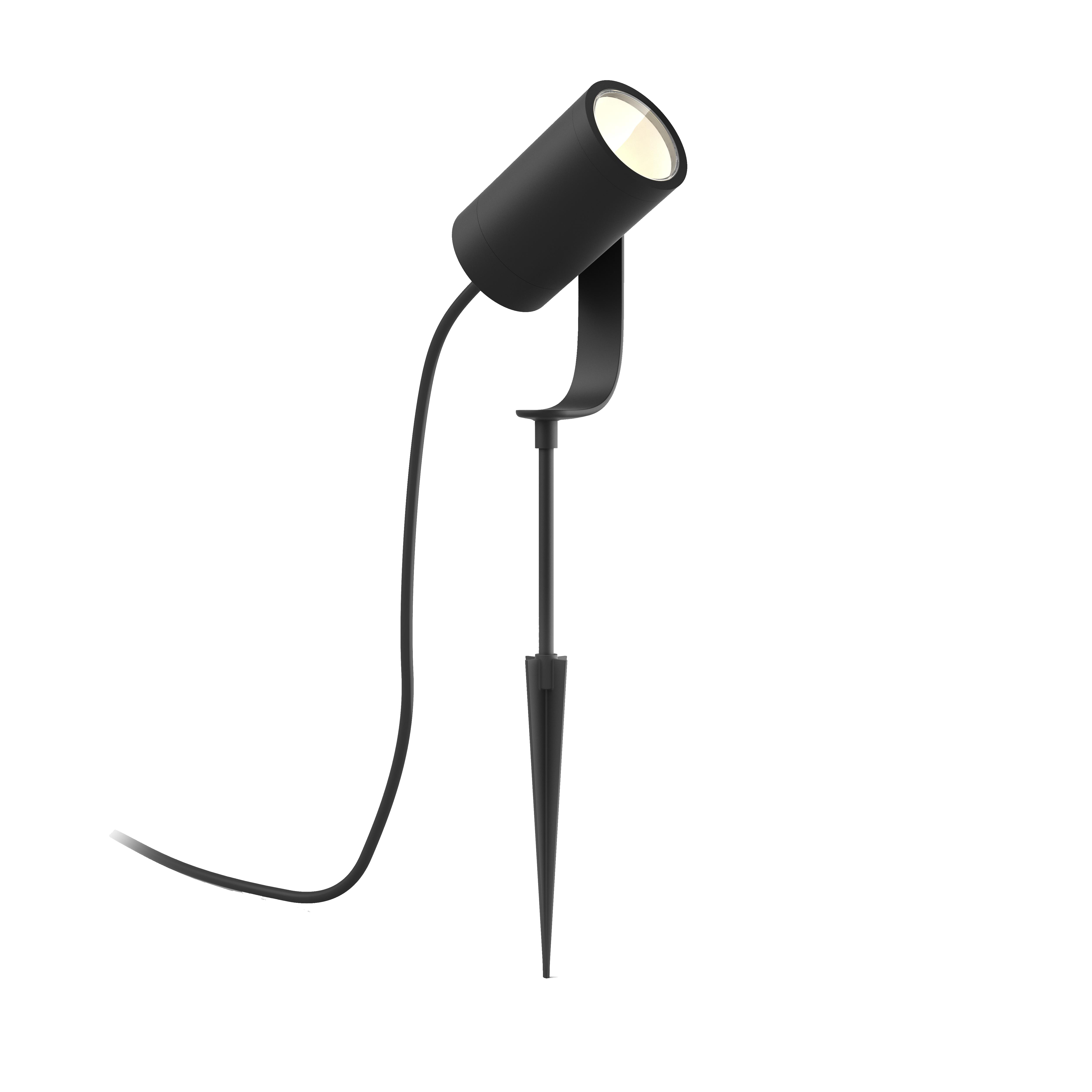 Black spotlight lamp on black background.