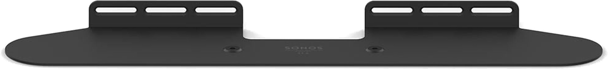 Zwarte Sonos soundbar muurbeugel. Het heeft een gebogen ontwerp met gaten.