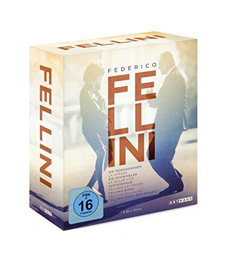 Box-Set von Federico Fellini Filmen mit Cover-Art, das Silhouetten und Text zeigt.