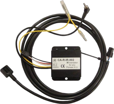 Traduttore IR Pioneer nero con cavi e connettori. Ha una scatola nera e un'etichetta con testo.