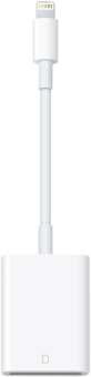 Câble adaptateur Lightning vers USB blanc. Il a une base rectangulaire blanche.