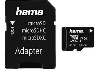 HAMA microSDXC Class 10 UHS-I + Adapter 256GB - Speicherkarte  (256 GB, 80, Schwarz)