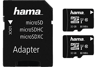 HAMA MIC-SDHC 32GB 80MB/S CL10+AD 2PCS - Speicherkarte  (32 GB, 80, Schwarz)