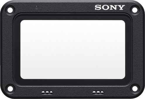 Ein schwarzer, robuster Kamerarahmen mit dem 'SONY'-Logo und weißem Bildschirm.