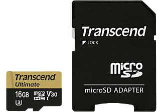 TRANSCEND microSDHC UHS-I U3M 16GB+AD - Speicherkarte  (16 GB, 95, Gold/Schwarz)