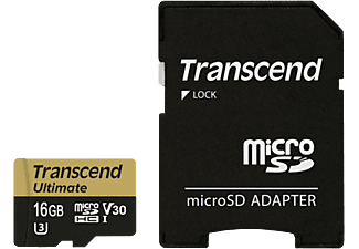 TRANSCEND microSDHC UHS-I U3M 16Go+AD - Carte mémoire  (16 GB, 95, Or/Noir)