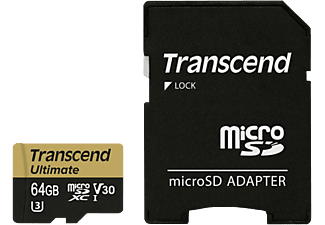 TRANSCEND Transcend microSDXC UHS-I U3M(Ultimate) + microSD-Adapter - Scheda di memoria - 64GB - Oro/Nero - Scheda di memoria  (64 GB, 95, Oro/Nero)