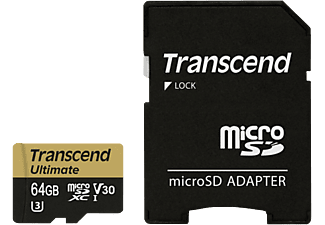 TRANSCEND microSDXC UHS-I U3M 64Go+AD - Carte mémoire  (64 GB, 95, Or/Noir)