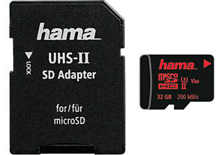 HAMA microSDHC UHS-II 32GB+AD - Speicherkarte  (32 GB, 200, Schwarz)