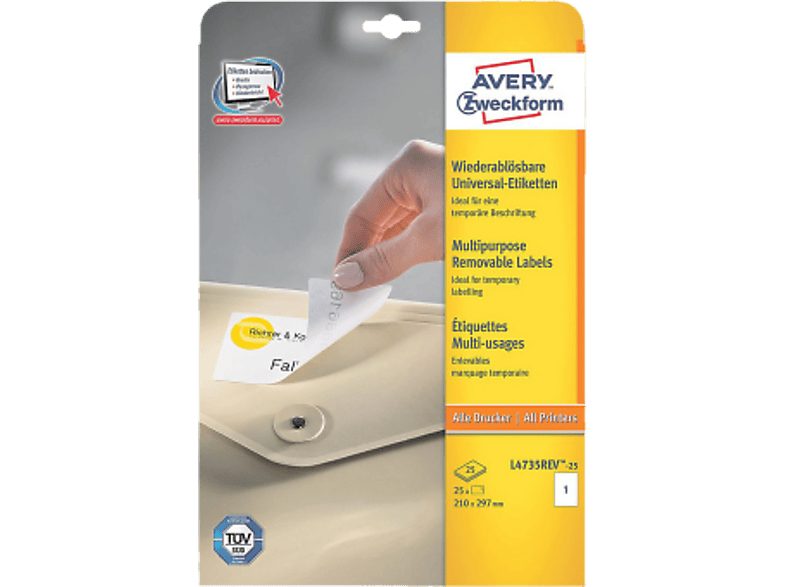 Étiquettes Amovibles Avery Zweckform Pour Dossiers Suspendus - 25 Feuilles, 64 étiquettes Par Feuille - 45,7 X 16,9 Mm - 12