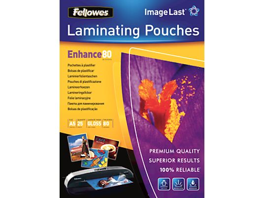 FELLOWES Pochettes, A5, 80 micron, paquet de 25 - Film de plastification