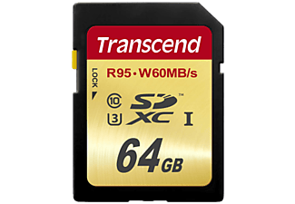 TRANSCEND microSDXC UHS-I U3 CL10 64Go -   (64 GB, 95, Noir/Or)