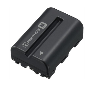 Batteria InfoLITHIUM nera con testo e logo bianchi. Freccia indica la direzione.