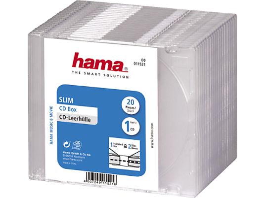 HAMA 11521 CD SLIM BOX CLEAR 20PCS - Caisse de rangement