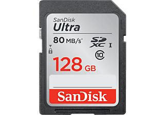 SANDISK SanDisk Ultra SD - Scheda di memoria - 128 GB - nero / grigio - SDXC-Schede di memoria  (128 GB, 80 MB/s, Argento/nero)