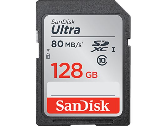 SANDISK Ultra - SDXC-Cartes mémoire  (128 GB, 80 MB/s, Argent/Noir)
