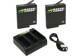 WASABI POWER Power Triple-Charger mit GoPro Hero 5/6/7 Ersatzakkus - Akku (Schwarz)