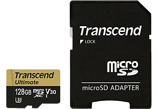 TRANSCEND MIC-SDXC ULTIMATE 128Go UHS-I +AD - Carte mémoire  (128 GB, 95, Noir/Or)