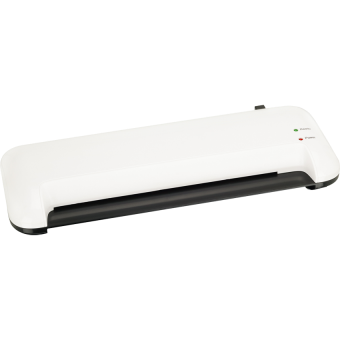 Laminateur blanc avec fente noire, sur fond blanc.