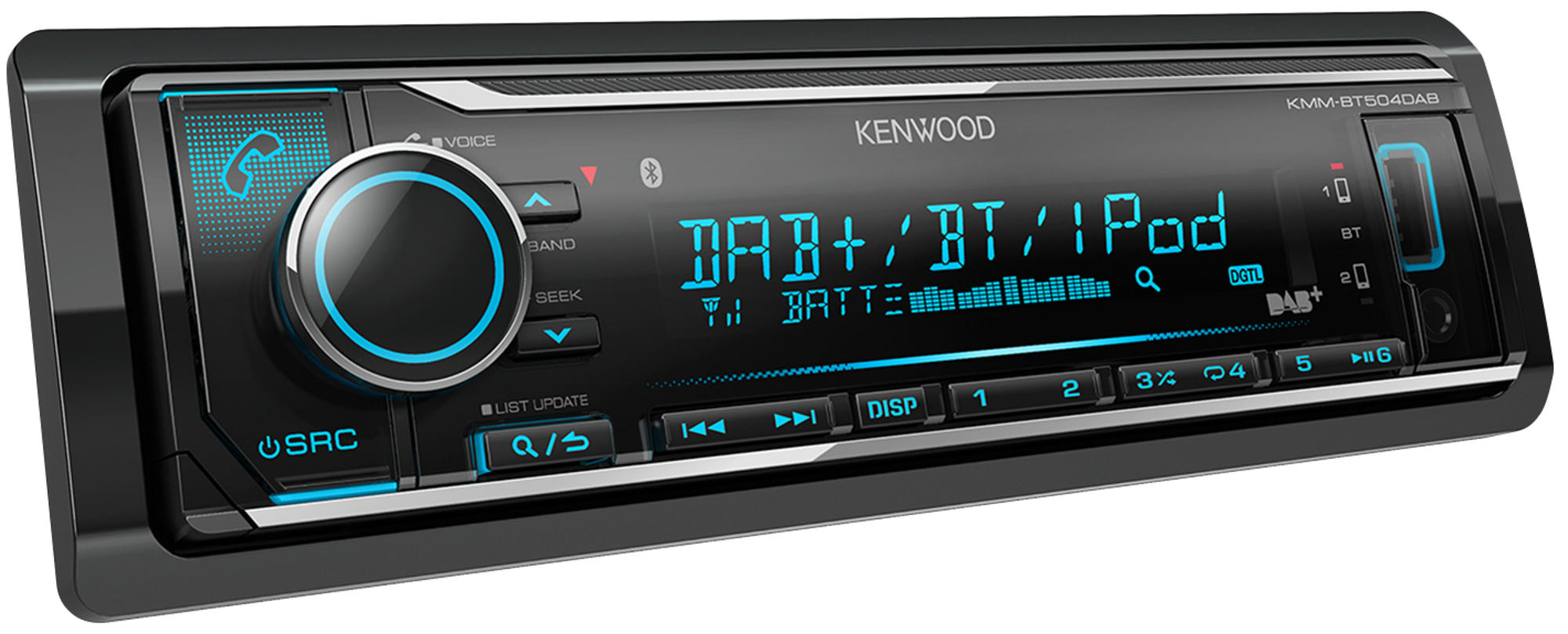 Autorradio - Kenwood KMM-BT504 DAB, 4 x 50 W, Bluetooth, USB, Radio FM, DAB+, Aux, Negro