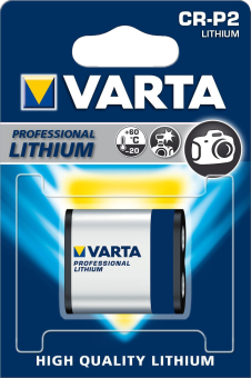 Varta CR-P2 Lithium-Batterie in professioneller Verpackung mit Informationen.