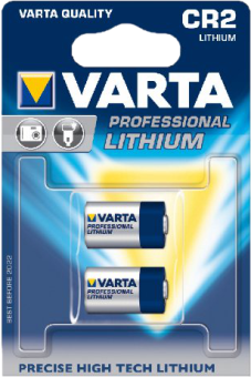 VARTA Professional Lithium CR2 Batterien in blau-weißer Verpackung. Zwei Batterien sind sichtbar.