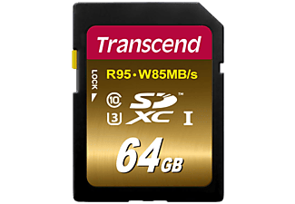 TRANSCEND microSDXC 85MB/S U3 CL10 64Go -   (64 GB, 95 MB/s, Noir/Or)