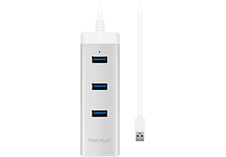 MACALLY U3HUBGBA 3-PORT HUB+LAN ADAPTER ALU - USB Hub (Silber/Weiss)