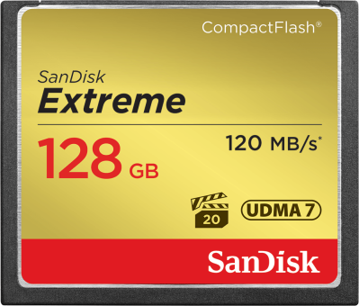 SANDISK Extreme UDMA 7 - Compact Flash-Cartes mémoire  (128 GB, 120, Gris/Or)