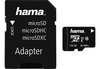 HAMA microSDXC UHS-I CL10 128Go+AD - Carte mémoire  (128 GB, 80 MB/s, Noir)