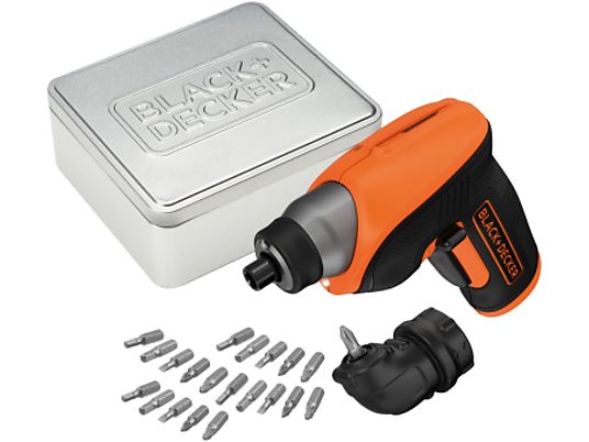 BLACK+DECKER CS3652LCAT - Akku-Schrauber mit Winkelaufsatz (Schwarz, orange)