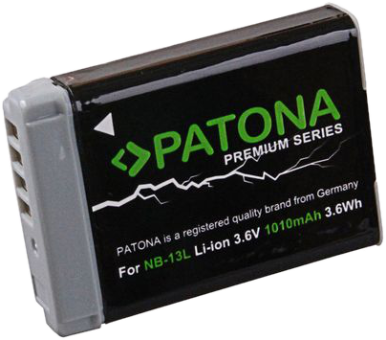 Batterie Patona noire et grise avec texte et logo blancs.