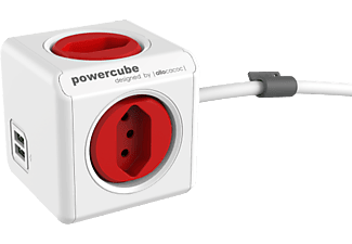 ALLOCACOC Allocacoc PowerCube Extended USB - 4x T.13, 2x USB 5V, 2.1A - rosso - stock lattina cubi di latta (Rosso)