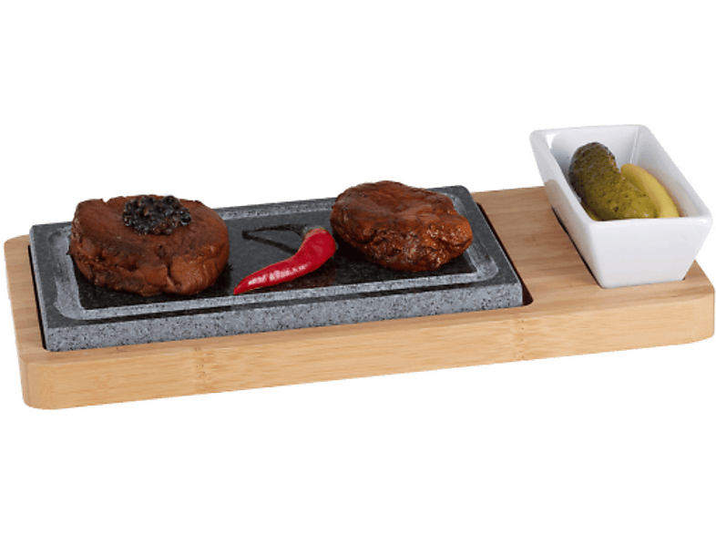 NOUVEL Hot Stone Set - Grillsteinplatte (Holz/Grau)