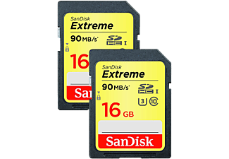 SANDISK Extreme SDHC 16GB 2-Pack - Speicherkarte  (16 GB, 90, Schwarz/Gelb)
