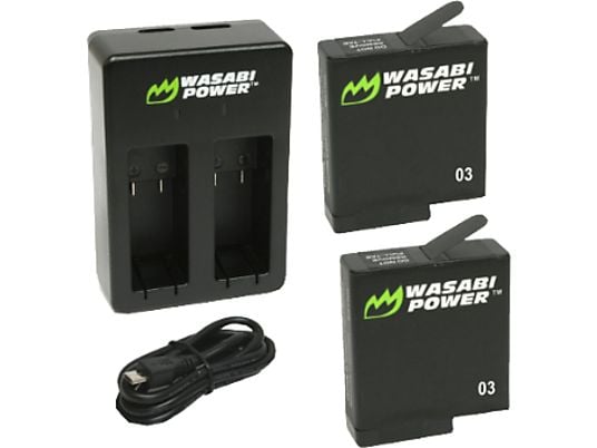 WASABI POWER Caricabatterie doppio caricabatterie con batterie di ricambio GoPro Hero 5/6/7  - batteria ricaricabile (Nero)