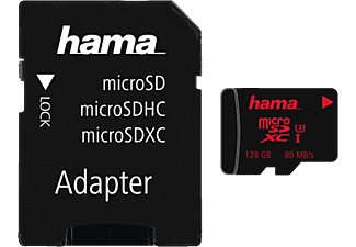 HAMA 181002 UHS-I 80MB/s +AD - Micro-SDXC-Speicherkarte  (128 GB, 80, Schwarz)