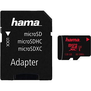 HAMA 181002 UHS-I 80MB/s +AD - Micro-SDXC-Cartes mémoire  (128 GB, 80, Noir)