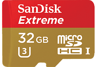 SANDISK MIC-SDHC EXTREME 32GB 100MB/S CL10+AD - Speicherkarte  (32 GB, 90, Rot/Gold)