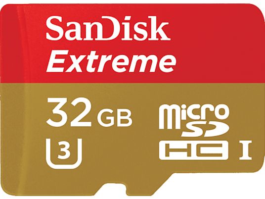 SANDISK MIC-SDHC EXTREME 32GB 100MB/S CL10+AD - Speicherkarte  (32 GB, 90, Rot/Gold)