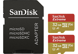 SANDISK microSDHC 32Go x2 + SD-AD - Carte mémoire  (64 GB, 100, Rouge/Or)