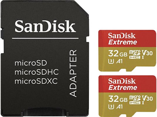 SANDISK microSDHC 32GB x2 + SD-AD - Scheda di memoria  (64 GB, 100, Rosso/Oro)