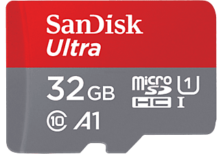 SANDISK Ultra A1+AD - Micro-SDHC-Cartes mémoire  (32 GB, 98, Gris/Rouge)